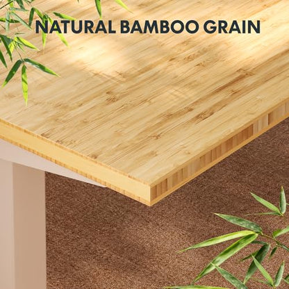 FLEXISPOT 60" x 30" Solid Bamboo Standing Desk, White Frame | Real Bamboo Desktop with Natural Grain, Durable & Sustainable, 176 LBS Capacity, Home Office and Multi-Monitor Setups - color: White Frame, size: 60"x30"