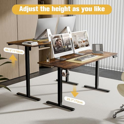 63"x28" Standing Desk, Height Adjustable Sit-Stand Home Office, Brown | Electric Adjustable Standing Desk, Sit to Stand Computer Office Desk with Splice Board, Memory Preset, Lifts 28.7''-46.5" - color: Rustic Brown, size: 63 inch