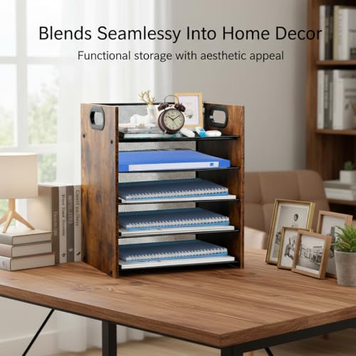 Desk Organizer - 5-Tier Desktop File Organizer, Wooden Paper Tray Organizer, Office Desk Organzier and Accessories for Papers, Mail, Notebooks, Stationery - size: 5 Tier