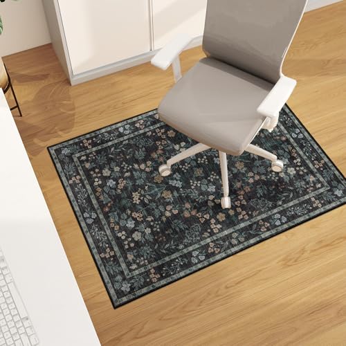 chakme Office Chair Mat for Hardwood Floor, 48"x36" Easy Glide Computer Desk Mat Protector for Rolling Chair Under Desk Rug Nonslip Backing, Machine Wash, (Floral) - color: Dark Green, size: 36"x48"