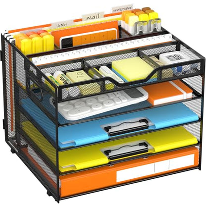 Docnest 5 Tier Desk Organizer with Hanging File Folder Holder&Tray, Black - color: Black, size: 12.6" x 11.8" x 10.3"