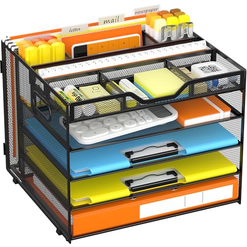 Docnest 5 Tier Desk Organizer with Hanging File Folder Holder&Tray, Black - color: Black, size: 12.6" x 11.8" x 10.3"