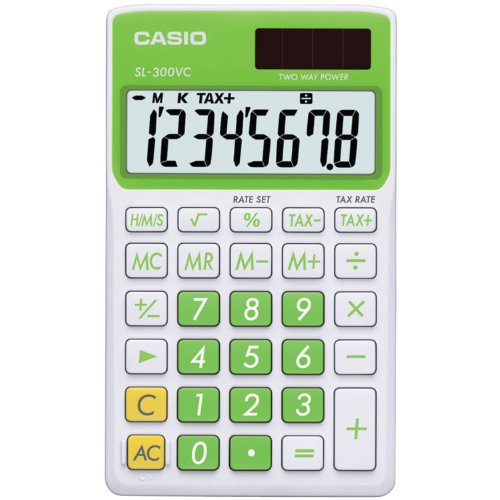 Casio SL-300VC Standard Function Calculator, Green | Compact pocket calculator for everyday basic math at home, school or office - color: Green