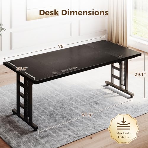 OffiGo 78 Inch Executive Computer Desk with Outlets, Black - color: Black, size: 78 Inch