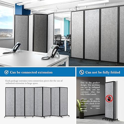 Room Partition,6'4"L* 6'7"H,3 Panel,Light Grey - color: Light Grey, size: 75.6"(L)*78.7"(H)