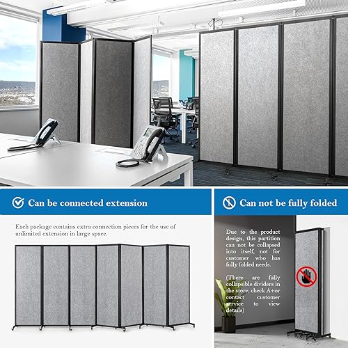 Room Partition,12'7"L* 6'7"H,6 Panel,Light Grey - color: Light Grey, size: 151"(L)*78.7"(H)