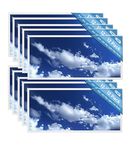 2x4 LED Sky Light Flat Panel, 72W, 9000 Lumens, 6500K Cool White, 0-10V Dimmable Recessed Drop Ceiling Lights, Lay in Fixture for Office & Commercial, 120-277V, ETL Listed (12 Pack) - size: 2x4 - 12 Pack