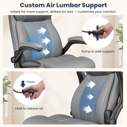 Ergonomic Office Chair, High Back Leather Executive Desk Chair - color: Grey