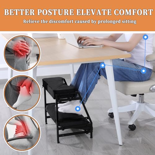 Adjustable Double Step Footrest, High-Density Foam with Sturdy Iron Frame Foot Rest Under Desk for Office, Ergonomic Footrest with Washable Cover for Desk Work, Home,Patented Design(Black)