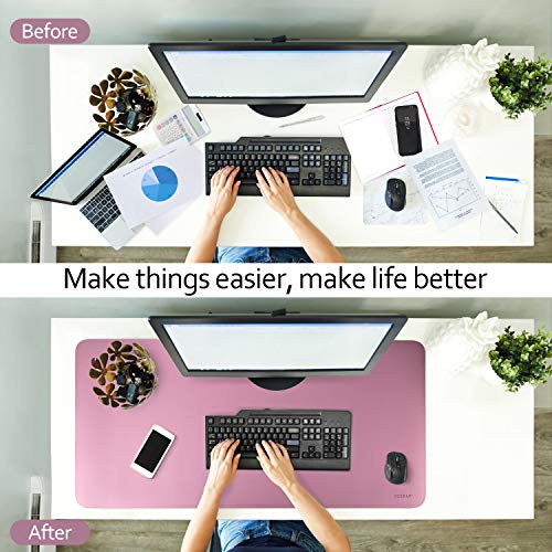 Purple/Pink Dual Sided PU Leather Desk Pad, Upgraded Sewing Laptop Mat, Waterproof Large Mouse Pad, Non-Slip Writing Kids Painting Mat Desk Blotter Protector for Office/Home 31.5"x15.8" (80x40cm)