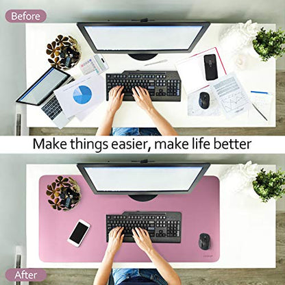 Purple/Pink Dual Sided PU Leather Desk Pad, Upgraded Sewing Laptop Mat, Waterproof Large Mouse Pad, Non-Slip Writing Kids Painting Mat Desk Blotter Protector for Office/Home 31.5"x15.8" (80x40cm)