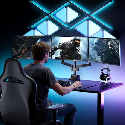 monTEK Triple Monitor Mount for 13"-27" Screens, Max 19.8 lbs Each Arm | Heavy Duty Aluminum Full Motion 3 Monitor Desk Stand, Height Adjustable Swivel Tilt Bracket, Clamp & Grommet Mounting