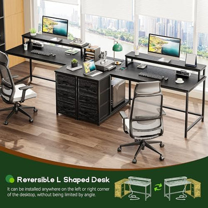 EnHomee 48" Gaming Desk with 3 Drawers& LED for Teen,Black - color: Black, size: 48 Inch