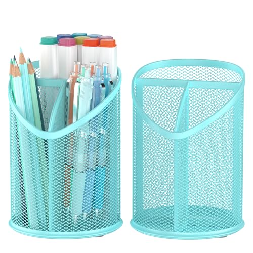 Delifox 2 Pack Pen Holder Mesh Round Pencil (Blue) - color: Blue