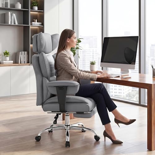 DUMOS Big and Tall Home Office Desk Chair, Executive Chair with Footrest - color: Grey, size: Adjustable Armrest