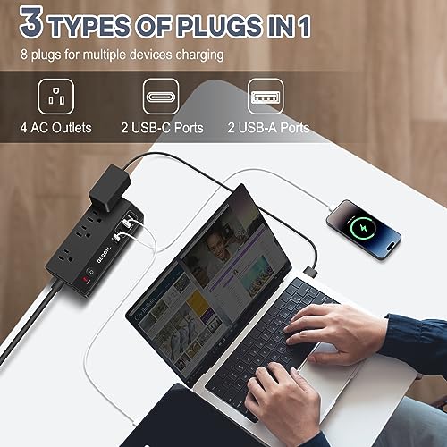 Desk Clamp Power Strip,20W USB C Fast Charging Station | 10FT Extension Cord, 4 AC Outlets 4 USB Ports Charging Station,Surge Protector Extender, Fits 1.8" Tabletop Edge, Black - color: Black