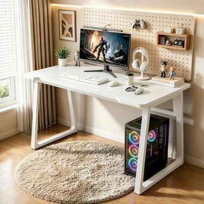 Computer Desk 39.4 Inch Small Office Desk with Wood Top and Metal Frame, Study Writing Desk for Home, Bedroom, Gaming, U-Shaped Leg Design, Modern Simple - color: Frame：white/Board：teak