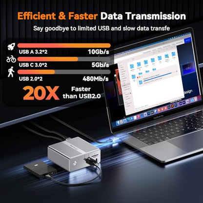 TobenONE DisplayLink Docking Station 4 Monitors, 4 HDMI&2DP, 120W Charger | 120W Adapter, Gigabit Ethernet, 18W Phone Charge, 10Gbps USB, Wide Compatibility, for Multi-Monitor Workspace&Multitasking