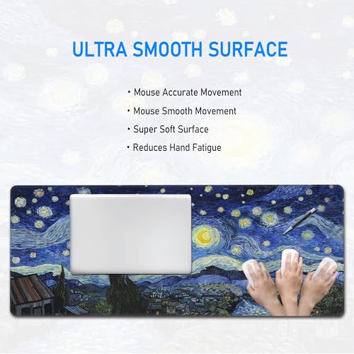 Starry Night Gaming Desk Mat,Large Van Gogh Art Mouse Pad,31.5x12 in | XL Extended Post-Impressionism Art Decor Mousepad,Stitched Edges & Micro Woven Cloth Washable Keyboard Mat,80x30cm - color: Starry Night