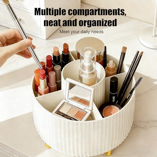 ROOM127 Makeup Brush Holder Organizer, 360° Rotating 5-Slot Storage Cup | Taro Purple Spinning Cosmetic Organizer for Brushes Lipsticks Eyeliners Pens and Beauty Tools for Vanity Bathroom and Desk
