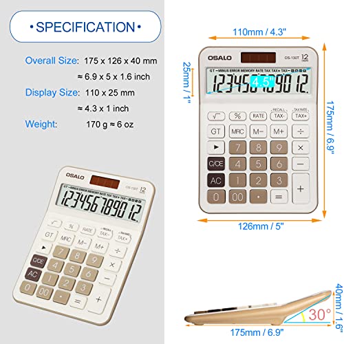 Pendancy Desk Calculator Large Display, 12-Digit, Big Buttons, Tax Keys - color: 130T-Brown, size: Large
