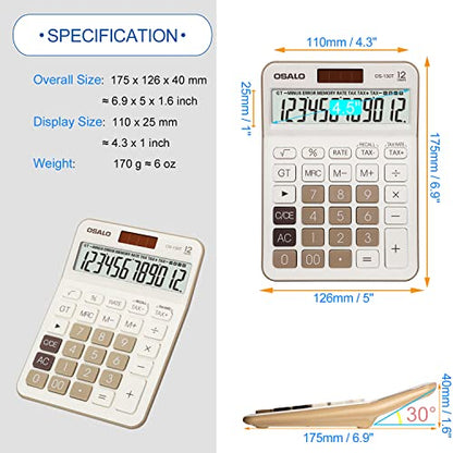 Pendancy Desk Calculator Large Display, 12-Digit, Big Buttons, Tax Keys - color: 130T-Brown, size: Large