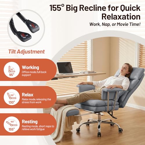 Ergonomic Home Office Desk Chair, Heavy Duty Executive Chair with Footrest - color: Grey