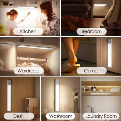 Quntis LED Under Cabinet Lighting Rechargeable, Wireless Motion Sensor Light Indoor, 2 Pack 12" 3000-6000K Dimmable Closet Lights Battery Operated, Magnetic/Stick on Under Counter Lights for Kitchen