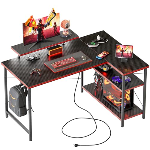 Mericonia 40 in Corner Desk with Monitor Stand, Small L Shaped Gaming Desk - color: Carbon Fiber, size: 40 inch