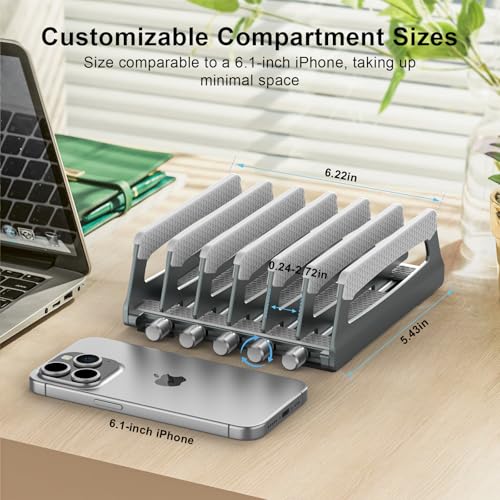 Elestoria 6-Slot Vertical Laptop Stand & Holder –Adjustable Aluminum Laptop Stand Vertical for Desk Fits 6 Devices, MacBook & Gaming Laptops (Up to 17.3”)–Space Saving Laptop Storage Rack - Grey - size: 6 - Slot
