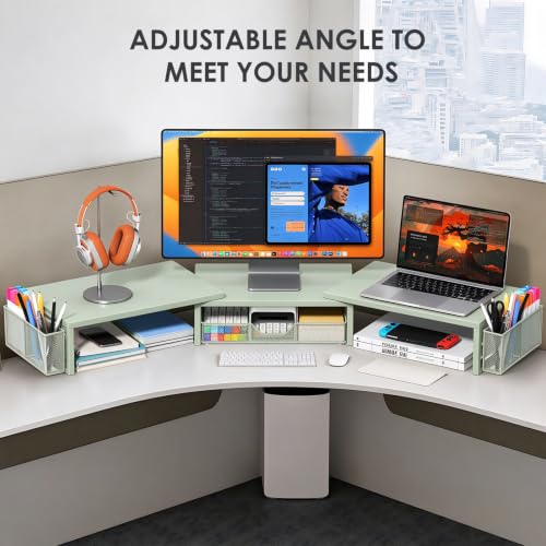 OPNICE Desk Organizers and Accessories, Dual Monitor Stand Riser - color: Matte Green