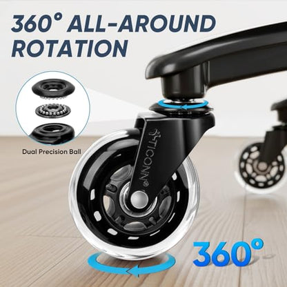 TICONN Office Chair Caster Wheels Set of 5 for Tile, Hardwood Floors and Carpets, Universal Fit for Most Chairs (Transparent) - style: Transparent