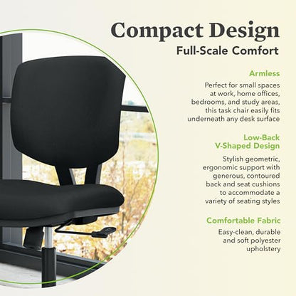 HON Volt Ergonomic Office Chair, Armless, Office Desk Computer Chair, Black - color: Fabric Back