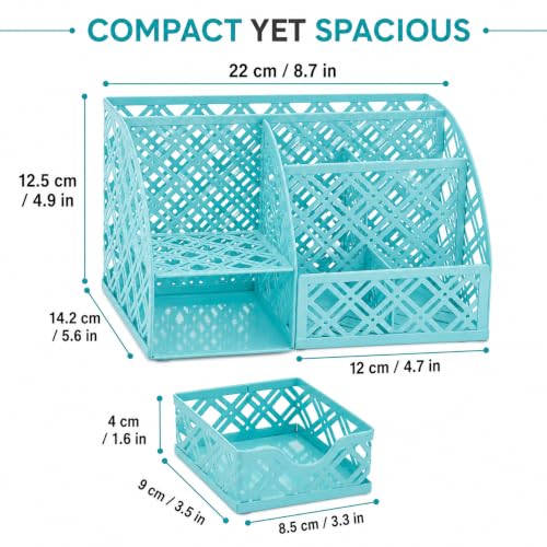 Exerz Mesh Desk Organizer 7 Compartments Metal Pen Holder Office Turquoise - color: F7 Turquoise