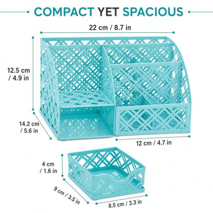Exerz Mesh Desk Organizer 7 Compartments Metal Pen Holder Office Turquoise - color: F7 Turquoise