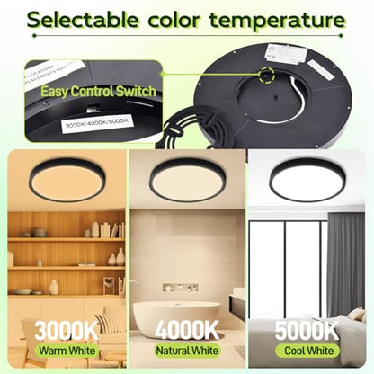 hykolity 9 Inch Selectable CCT LED Round Flat Panel Light,1800LM,2 Pack | 18W 3000K/4000K/5000K, Edge-Lit Flush Mount Ceiling Light Fixture for Kitchen, Bedroom, Laundry and Closet Room,Black - color: Black, size: 9 inch