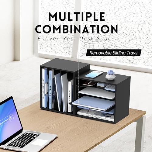 5 Tier Wood Desk Organizer, Mail Sorter and Paper Organizer for Desk, Black - color: Black, size: 13.4" x 9.1" x 12", style: 5 Compartments