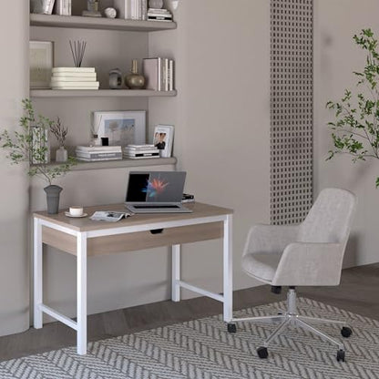Workspace by Alera Mid-Century Task Chair, Supports Up to 275 lb, 18.9" to 22.24" Seat Height, Cream Seat, Cream Back