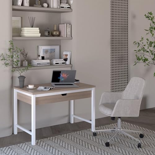 Workspace by Alera Mid-Century Task Chair, Supports Up to 275 lb, 18.9" to 22.24" Seat Height, Cream Seat, Cream Back