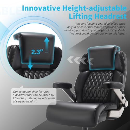 Big and Tall Office Chair 700lbs, Ergonomic High Back Computer Desk Chair | Adjustable Headrest&Lumbar Support, 3D Flip Arms, Large Wheels, Heavy Duty Metal Base, Thick Padded Wide Seat Executive Chair - color: Black