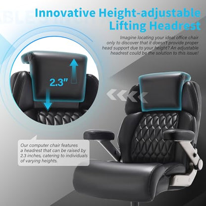 Big and Tall Office Chair 700lbs, Ergonomic High Back Computer Desk Chair | Adjustable Headrest&Lumbar Support, 3D Flip Arms, Large Wheels, Heavy Duty Metal Base, Thick Padded Wide Seat Executive Chair - color: Black