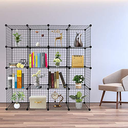 Wire Cube Storage, 16-Cube Organizer Metal, Wire C Grids Storage, Storage Bins Shelf, Modular Bookshelf, Closet Cabinet Ideal for Home, Living Room, Office