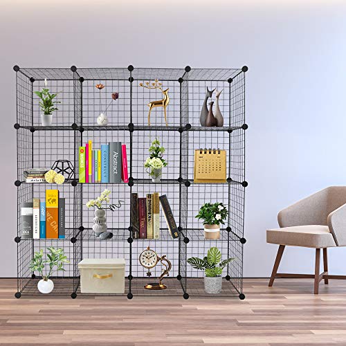 Wire Cube Storage, 16-Cube Organizer Metal, Wire C Grids Storage, Storage Bins Shelf, Modular Bookshelf, Closet Cabinet Ideal for Home, Living Room, Office