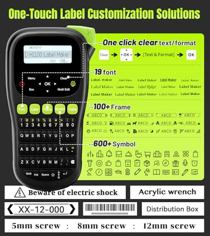 Label Maker Machine with 4 Tapes, Wire Label Maker Waterproof-Labels | Laminated Handheld Label Printer, Backlit & Portable & 3 Cable Mode, VolenGo H1100 Labeler for Industrial Office Organization - color: Black, style: Label maker with 4 Tapes