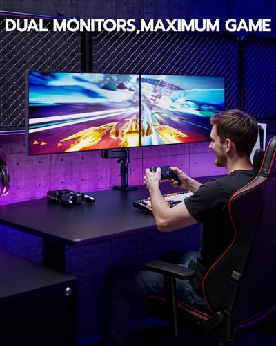 ARES WING Dual Monitor Mount - 17 to 40 Inch Screen Monitor Arm, Black | Ultrawide Monitor Arm for Heavy Duty Curved Screen up to 26.4 lbs with Clamp/Grommet Desk Mount, 75/100 Vesa Mount - size: Dual Monitor Arm