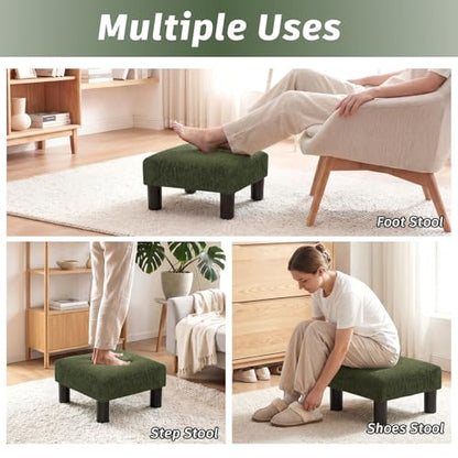 Joveco Small Foot Rest Stool Ottoman, 3D Velvet Square Upholstered Footstool for Chair, Under Desk, Office, Living Room, Deep Green - color: Deep Green