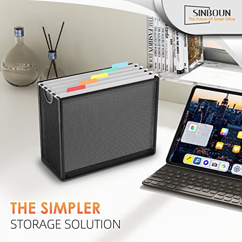 Sinboun Hanging File Organizer Includes 5 Hanging Folders for Office, Black - color: Includes 5 Grey Folders