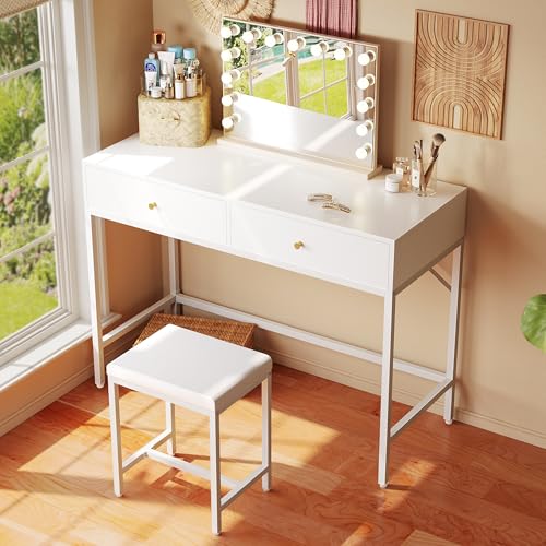 SUPERJARE 35.4" White Desk with 2 Drawers, Modern Makeup Vanity - color: White, size: 35.4 inch
