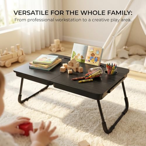 BUYIFY 23.4" Foldable Lap Desk Bed Table with Cup Holder Tray Black - color: Black