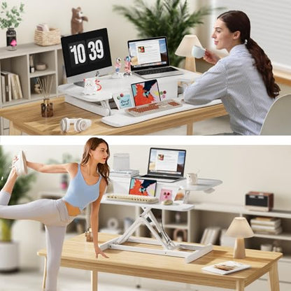 JOY worker Standing Desk Converter, 35" Height Adjustable Desk Riser, White - color: White, size: 35 inches